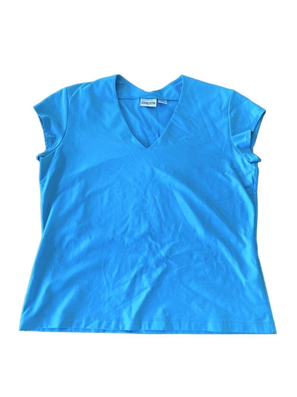 Chicos Aqua Blue Cap Sleeve Tee Size 2 (12)